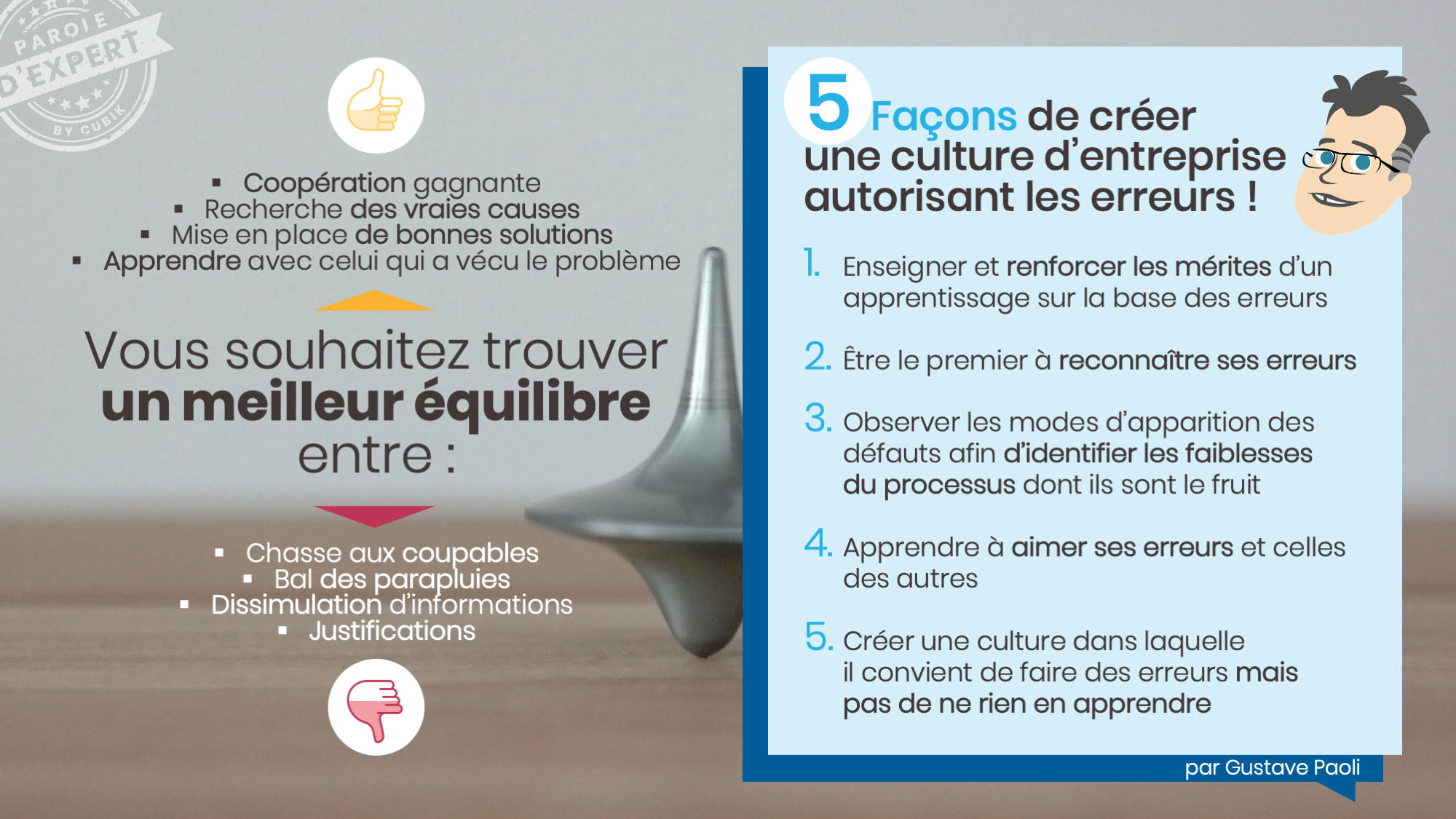 Infographie sur une culture d'entreprise autorisant les erreurs afin d'avoir un meilleur équilibre